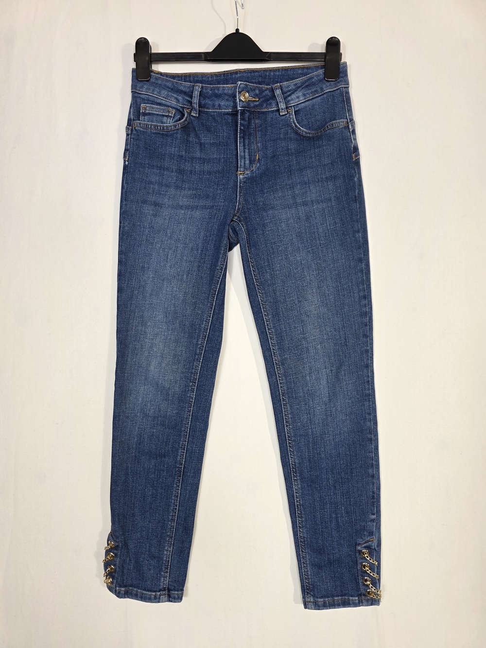 Liu Jo mid-Rise Denim Blue Skinny Jeans with Gold Chain Hem